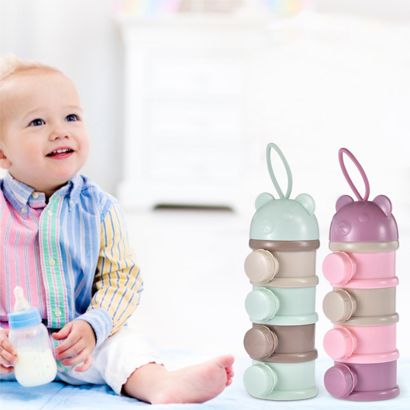 2 Pièces Doseur De Lait, Boîte à Collations De Lait, 4 Compartiments Portable Lait En Poudre Pour Bb Cas Bote De Lait Pour Le Voyage Et Les Activits De Plein Air Bleu 55999743