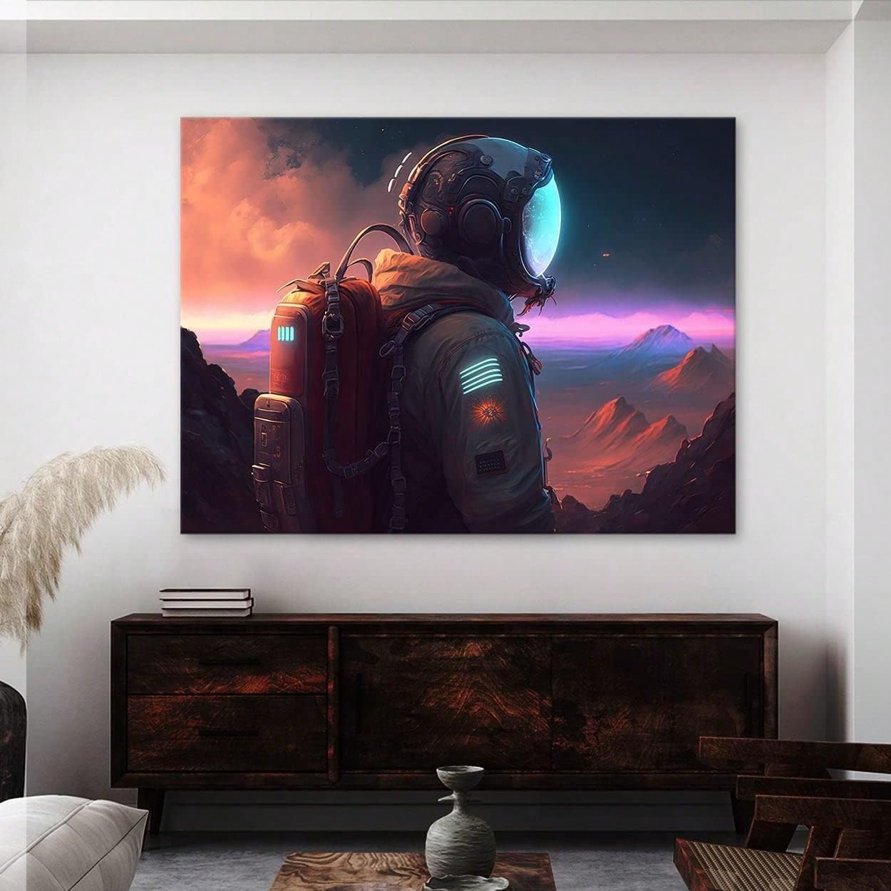 AIHNBF Astronauta obraz na płótnie, kosmos, sztuka ścienna, kosmita, planeta, krajobraz, science fiction, dekoracja ścienna, kosmos do salonu, sypialni, biura, nowoczesna dekoracja ścienna, 30 x 45 cm