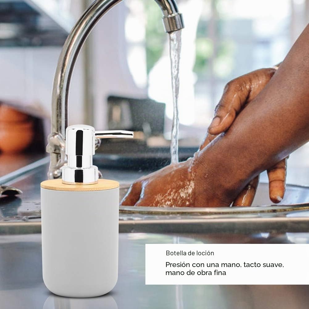 Juego de 6 Accesorios de Baño de Madera de bambú Jabonera Dispensador de Jabón Mini Cubo de Basura Taza Set Soporte para Cepillo de Dientes para Decoracion Baño