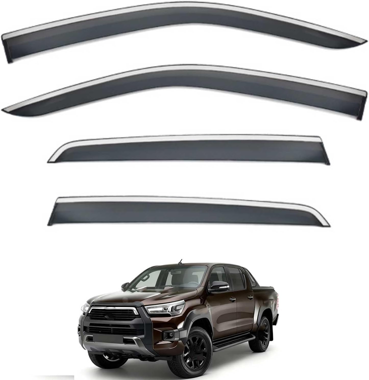Acwyahso Normal Rain Guards Wind Deflectors For Hilux Invincible Mk8-Gun125 2015-2025, 4Pcs Vent Visors, Allows Fresh Air & Keeps Rain Out, No-Drill Install