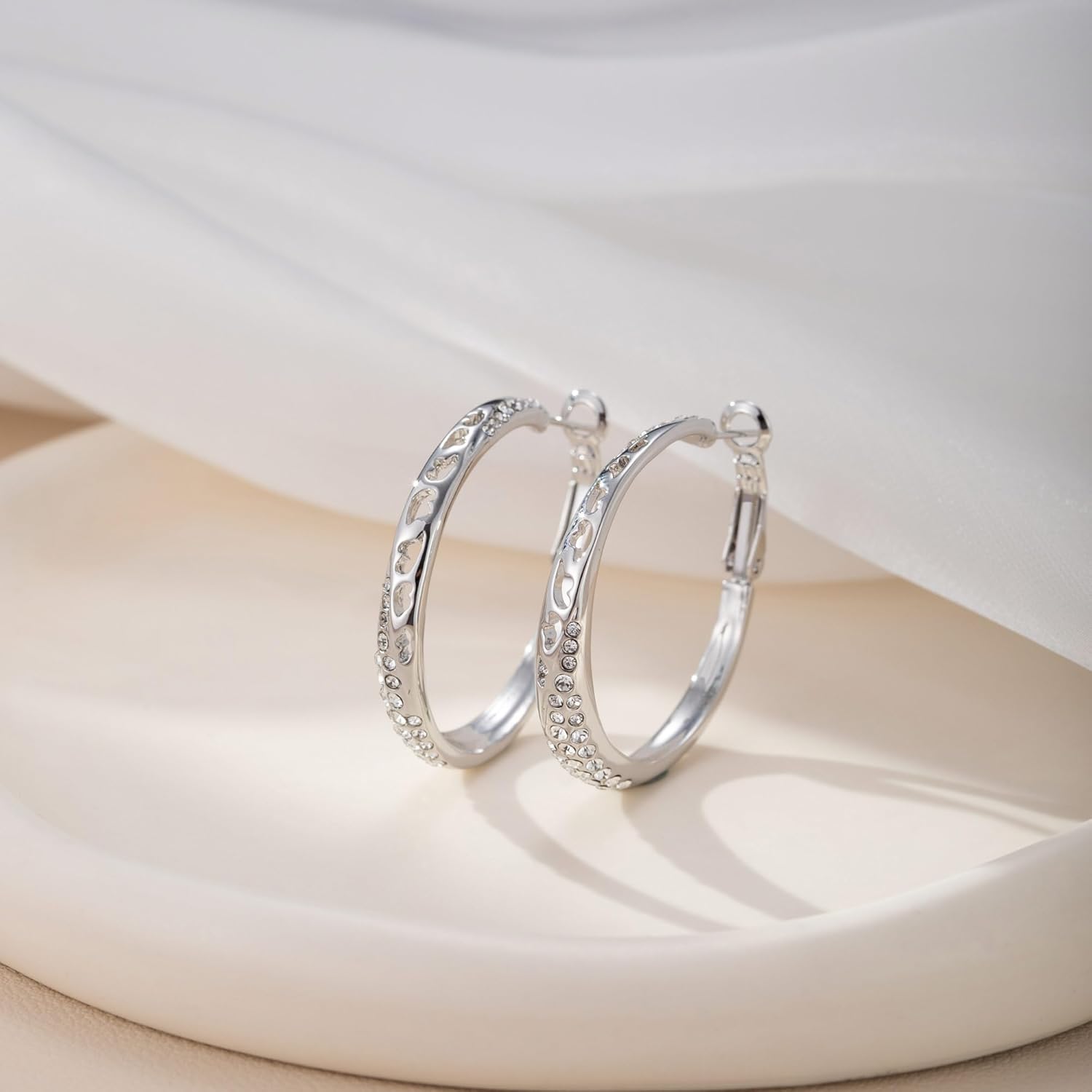 Stunning Austrian Crystal Hollow Hoop Earrings for Women Fashion 14K Gold Plated Hypoallergenic Jewelry Gift - Image 5