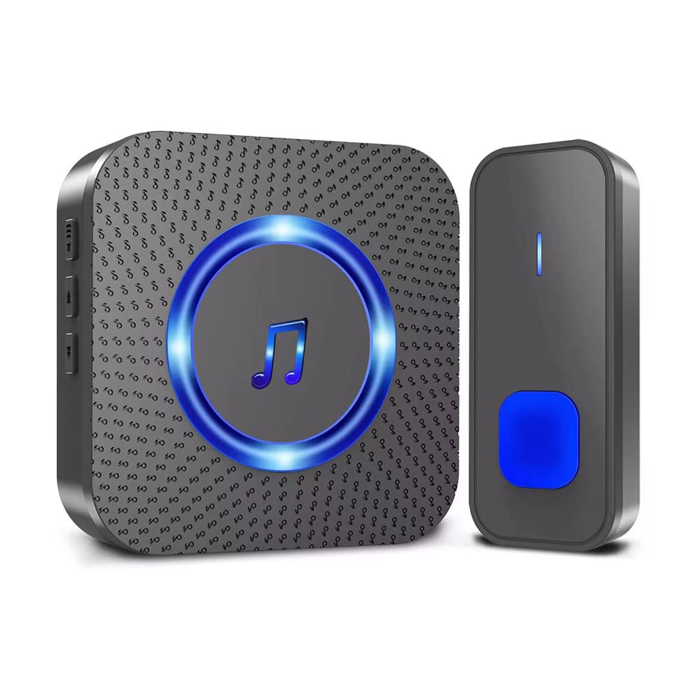LEVADA PLUS Wireless Doorbell Chimes - 1 Remote Waterproof Transmitter and 1 Receiver - 55 Chime and 5 Volume Level - for home, office, school, hospital