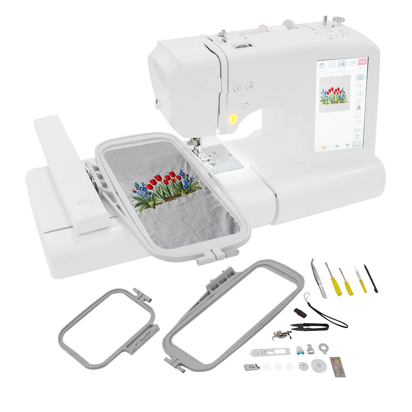 Computer Näh- und Stickmaschine,96 Stickmuster,162 Nähmuster | Kombi-Maschine zum Nähen und Sticken,USB-Musterimport, 7-Zoll-LCD-Bildschirm und LED-Nählicht Embroidery-Maschine