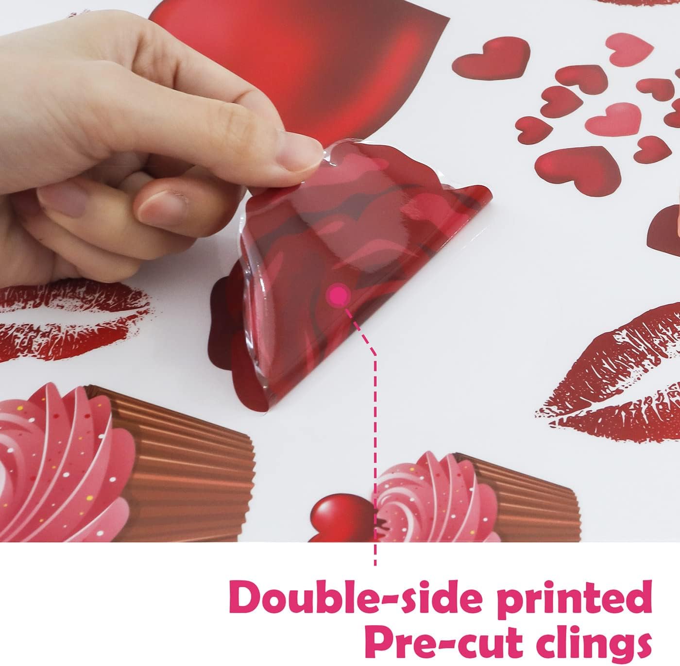 Ivenf Valentines Day Decorations Window Clings Decor, Large Red Heart Rose Balloons Lips Valentines Window Decor for Kids Home School Office, Wedding Birthday Party Supplies Gifts, 6 Sheets 80pcs