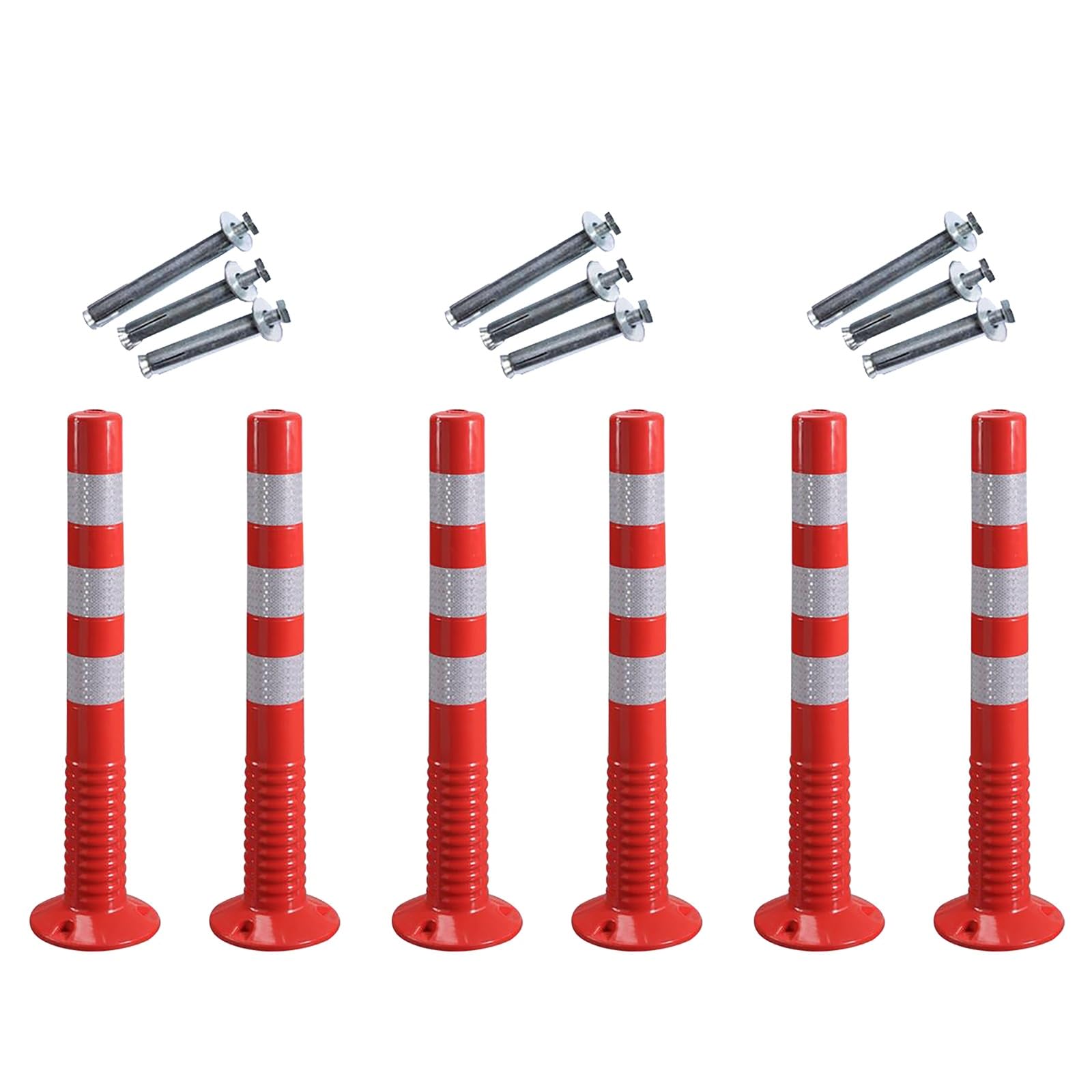 Safety Bollard Post Parking Barrier 2 4 6 8 10 12 Pcs, Streets Traffic Sign Posts for Parking Lot/ Personal Area/ Facility Management, Traffic Crowd Control Posts with Reflective Collars(75cm/30in H R