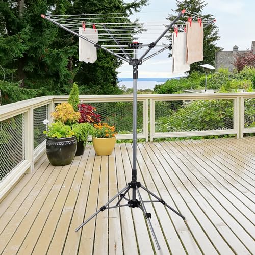 Image of STO STO Portable Umbrella Clothesline, 82 Feet Rotary Drying Rack with Adjustable Height, Freestanding Laundry Line for Backyard, Patio, Balcony & Camping, Easy Setup with Carry Bag, No Tools Required