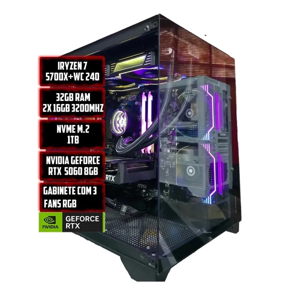 PC GAMER RYZEN 7 5700X, B550M, WI-FI, 32GB RAM, NVME 1TB, NVIDIA