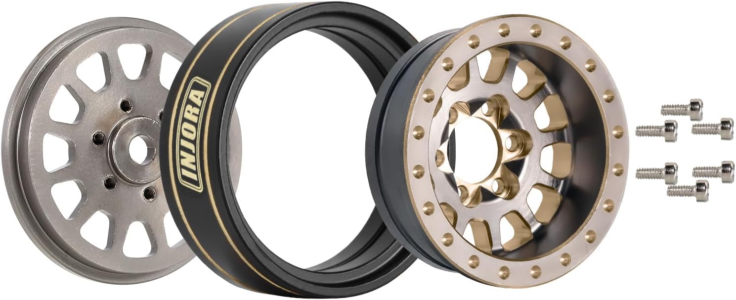 INJORA 1.0 Plus Brass Beadlock Wheel Rims 4PCS 12-Spoke Wheels for TRX4M SCX24 FCX24 1/24 1/18 RC Crawler, 42g/pcs(Grey)