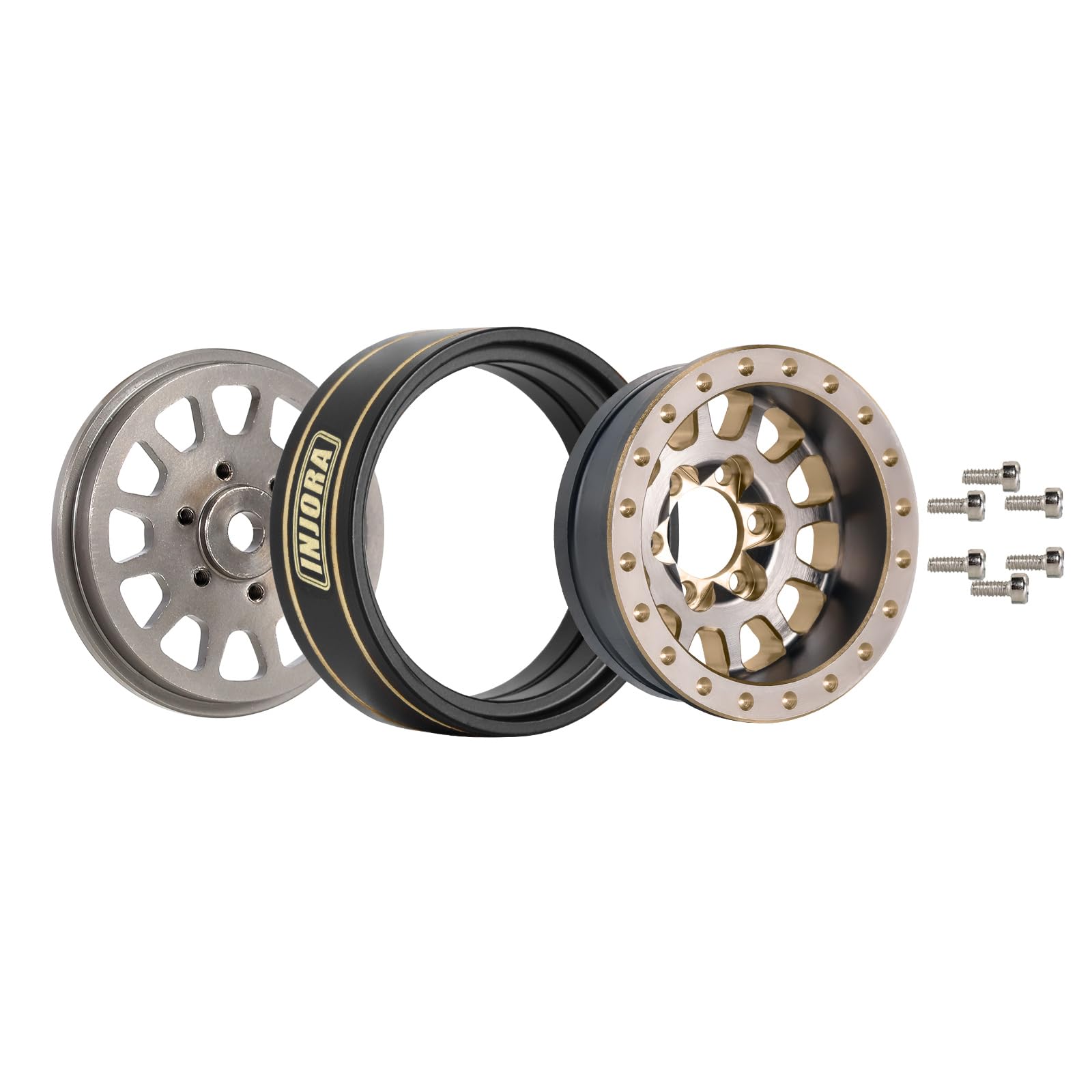 INJORA 1.0 Plus Brass Beadlock Jantes 4PCS 12-Spoke Roues pour TRX4M SCX24 FCX24 1/24 1/18 RC Crawler, 42g/pcs(Gris)