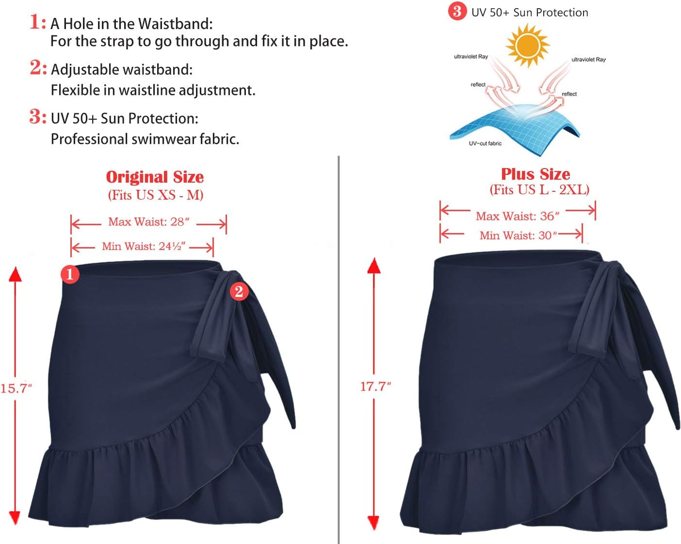 UPF 50+ Women's Ruffle Sarongs Beach Wrap Cover Up Swimwear Bikini Bottoms High Waisted Tankini Swim Skirts Swimdress - Image 6