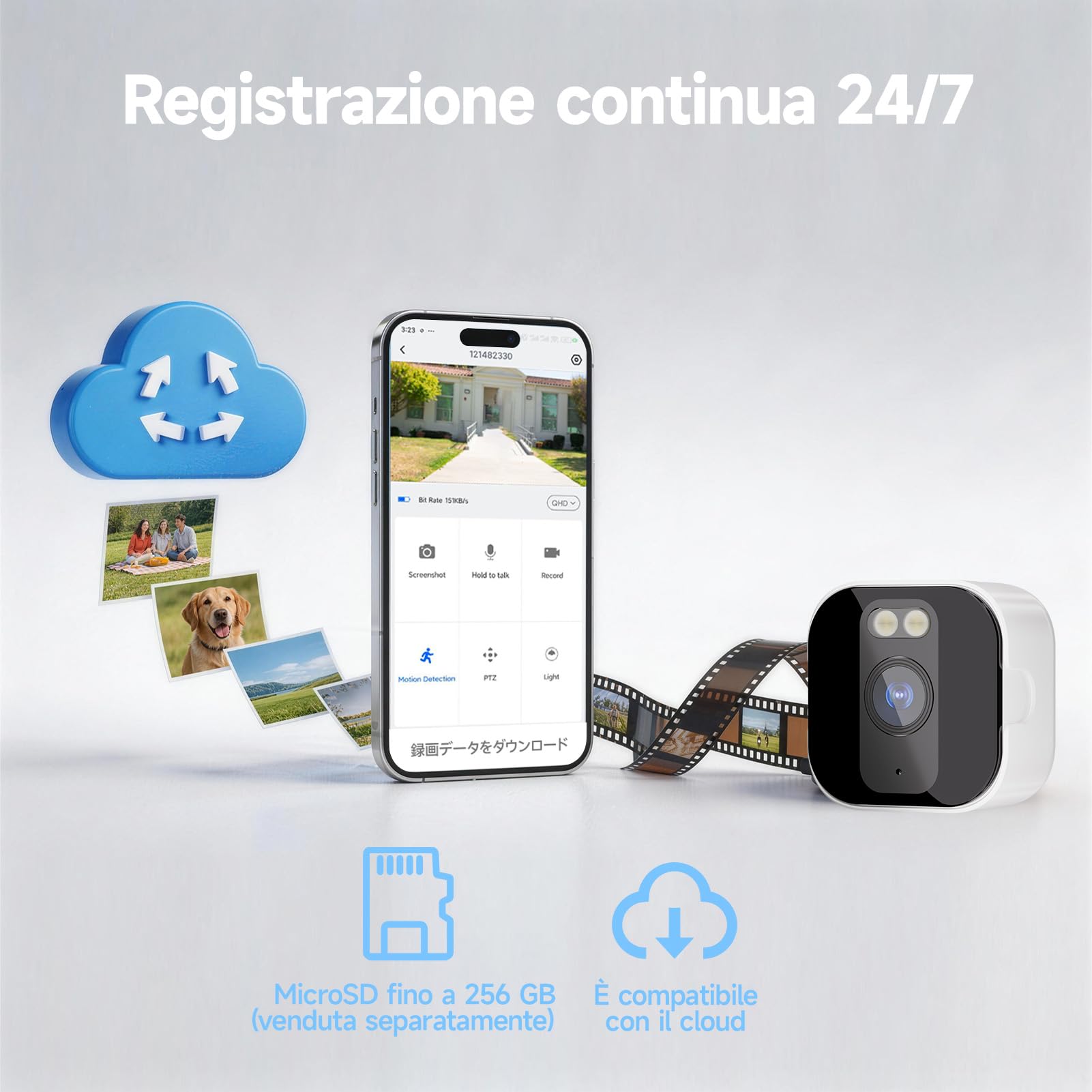 fanxiang 3 MP 2 K HD, telecamera di sorveglianza WiFi e Bluetooth, per telefono cellulare, telecamera di sorveglianza interna con visione notturna a colori, registrazione 24/7, sensore di movimento