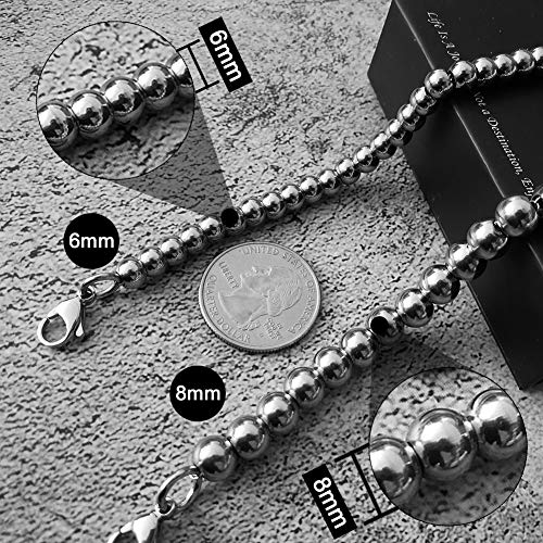 Image of Necklace or Bracelet for Women and Men, Beaded Chain Stainless Steel, Handmade Jewelry, Thick of 6-8MM and Length of 7-40 inch Optional