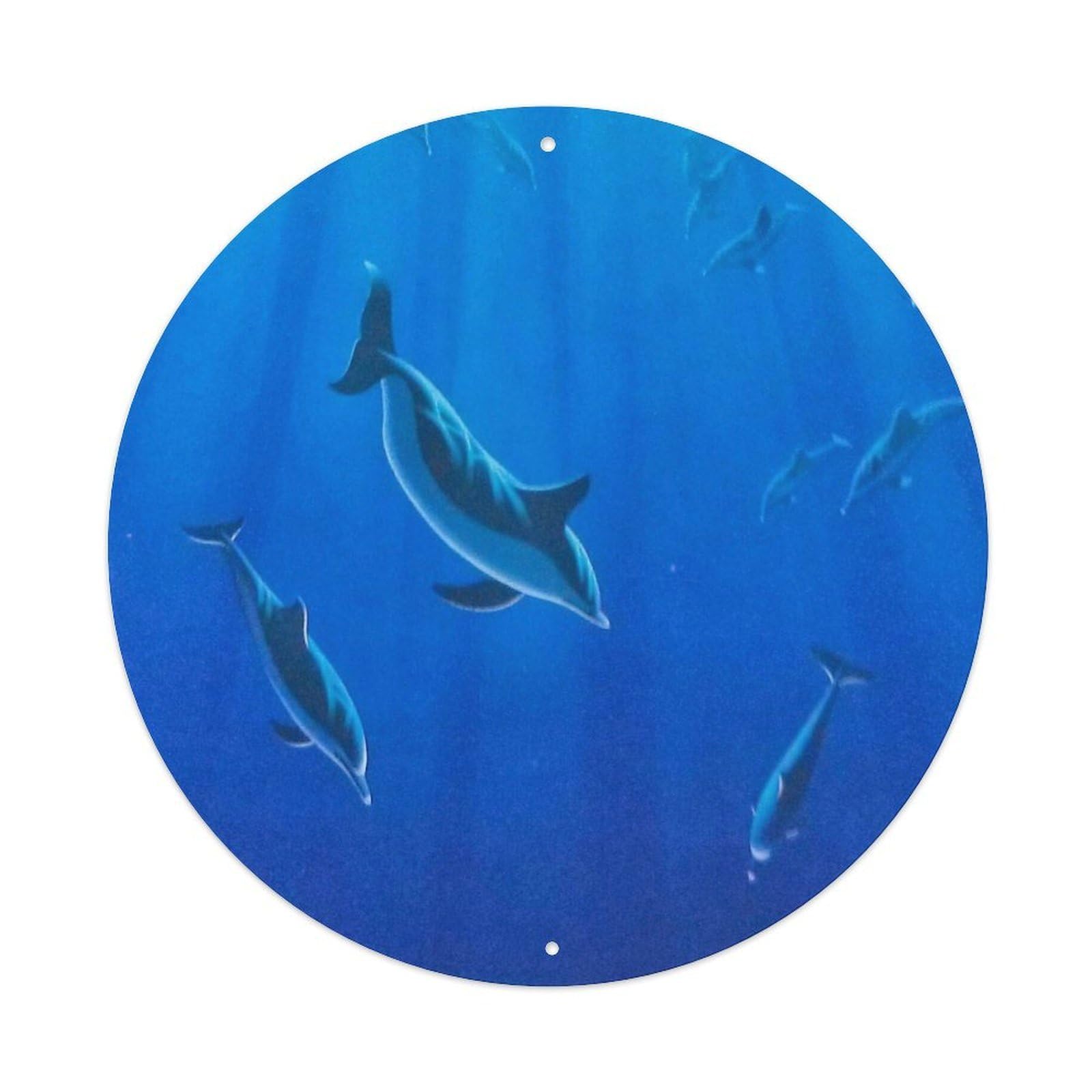 Animals Artwork Pod of Dolphins Vintage Metal Tin Sign Plaque Wall Decor for Cafe, Club Bar, Office, Garden Metal Poster 8x8Inch