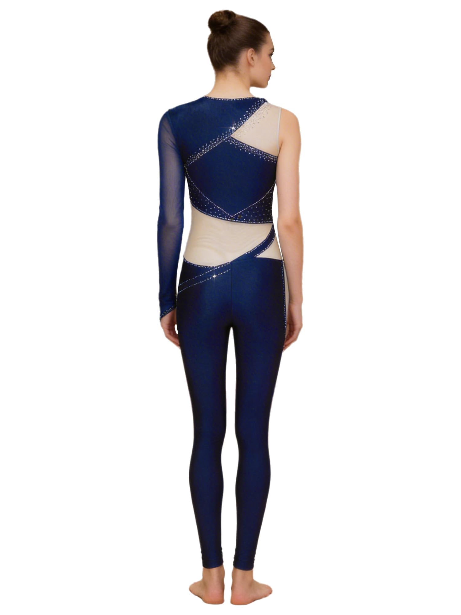 Donna Unitard Di Ginnastica Ritmica Corpo Intero Tuta Ginnastica Body Un Pezzo Spalle Asimmetriche Tuta Blu Pattinaggio Latino