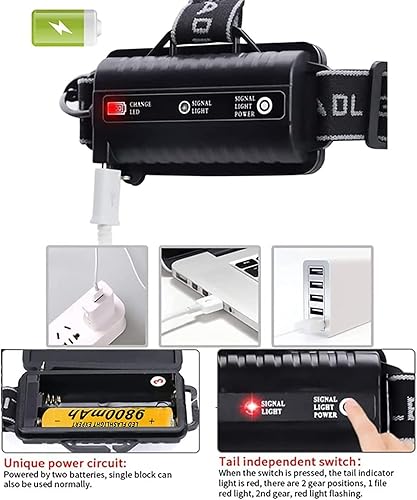 Miniatura 3 de Linterna frontal LED recargable por USB linterna frontal súper brillante con 6 modos de luz ajustable faro impermeable para niños adultos camping