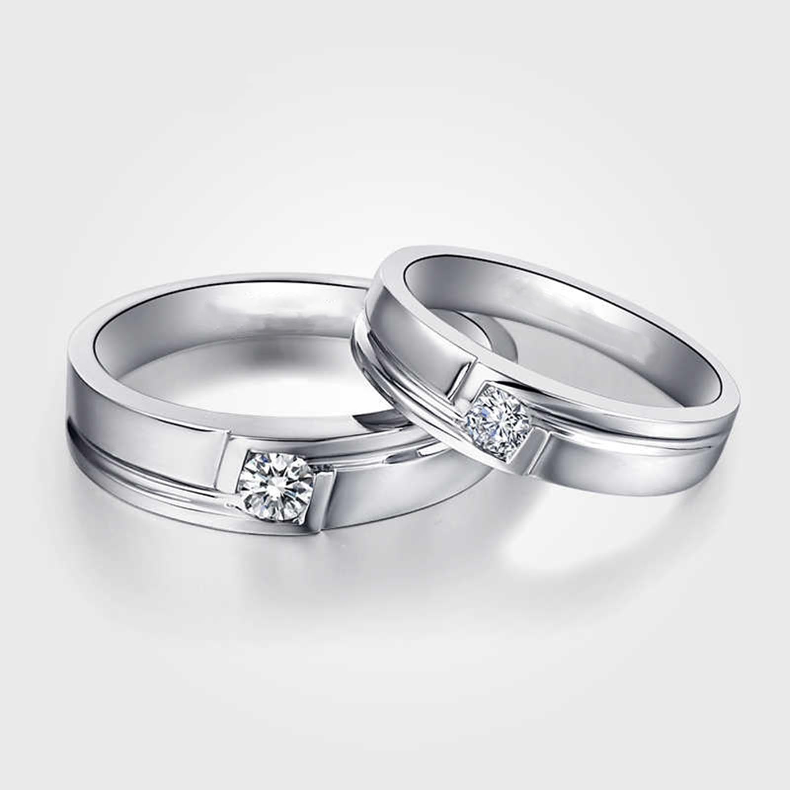 Anillo de boda de platino 950, alianzas de oro real con diamante de 0,15 quilates, pulido, 4,8 mm, anillos de boda para hombres, talla 52 (16,6)