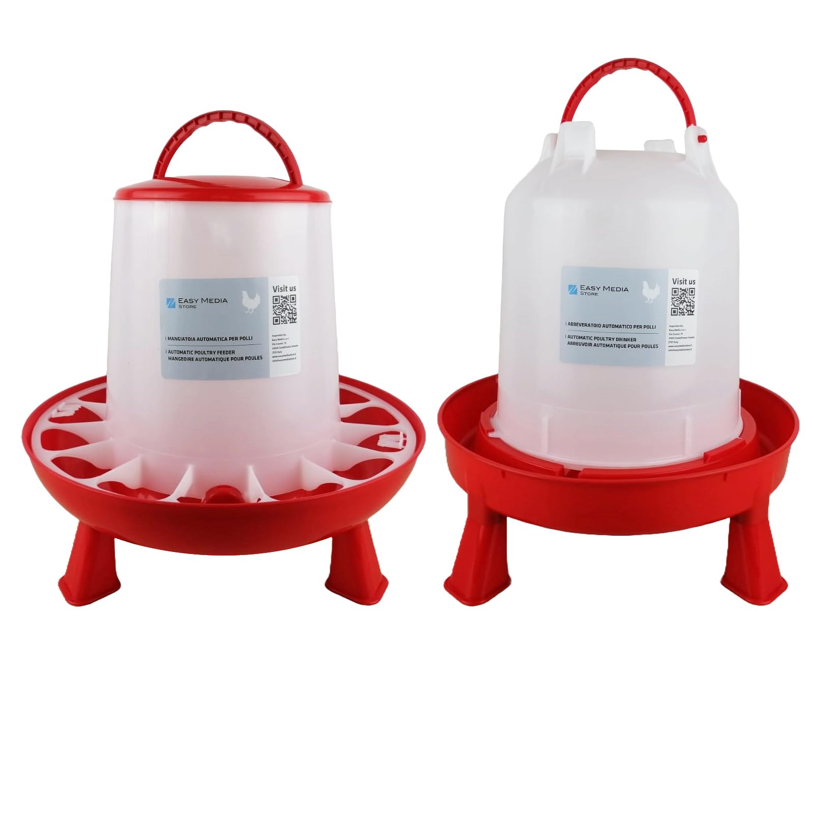 Easy Media Mangiatoia da 9 Kg + Abbeveratoio da 11 L, con piedini, per pollame, distributore automatico mangime acqua, per polli galline