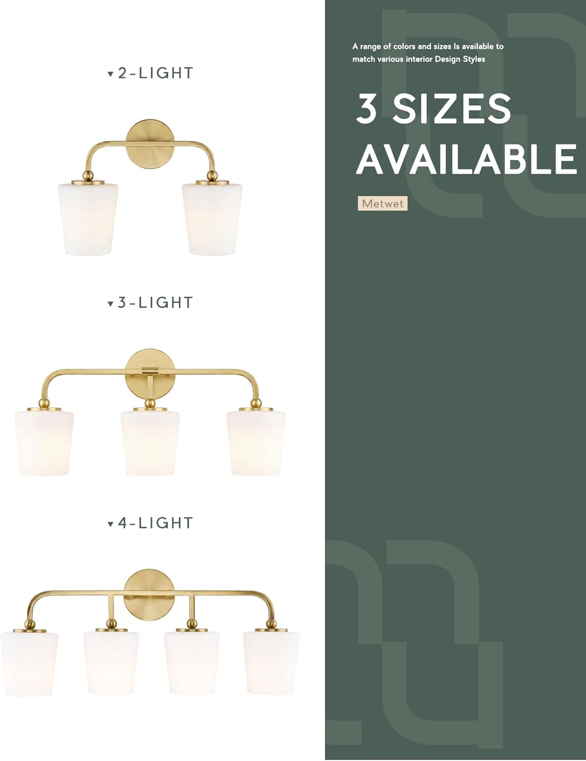4-Light Bathroom Light Fixtures, 27" Brushed Gold Vanity Lights for Bathroom with Milk White Glass Shades, Vanity Lighting Fixture Over Mirror, Up or Down Mounting, VL289-BG-4
