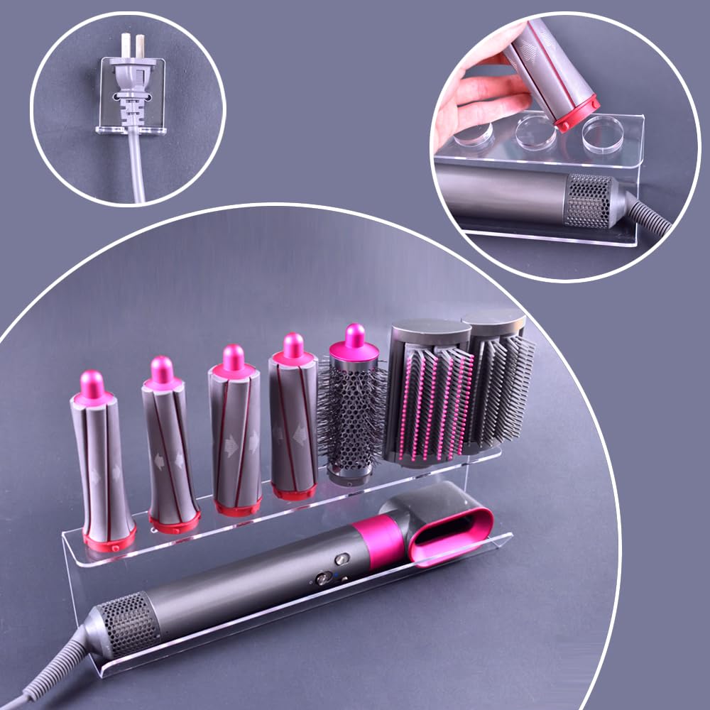 Lumclaw Storage Holder for Dyson Airwrap Curling Iron Complete Acrylic Wall Mount Bracket Stand Storage Rack Tool for Home Bathroom Shelf Organizer