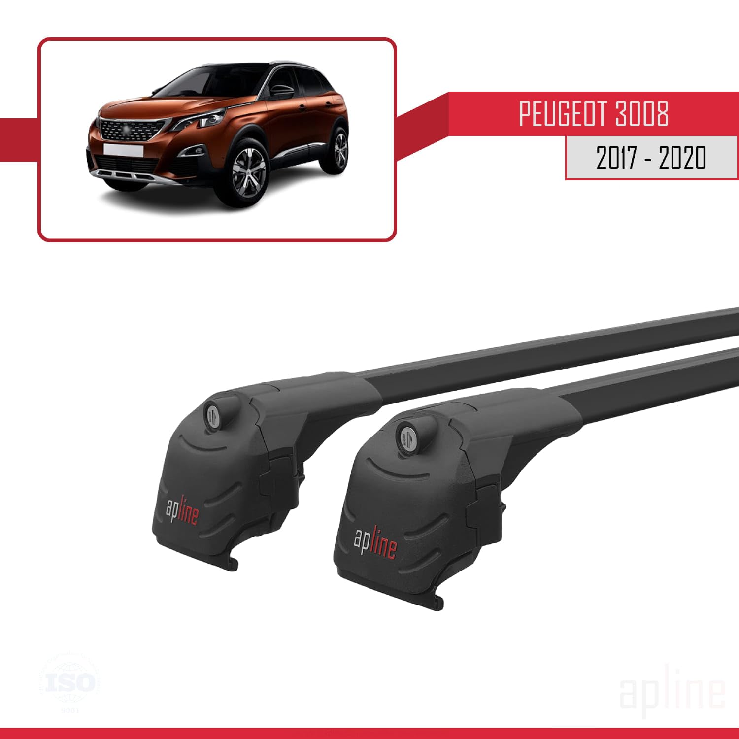 Compatible con Peugeot 3008 II (P84) Pre-Facelift 2017-2020 Modelo Ace-2 Barra de Techo Auto Portaequipajes Barras Transversales Negro Aluminio 2 Barras