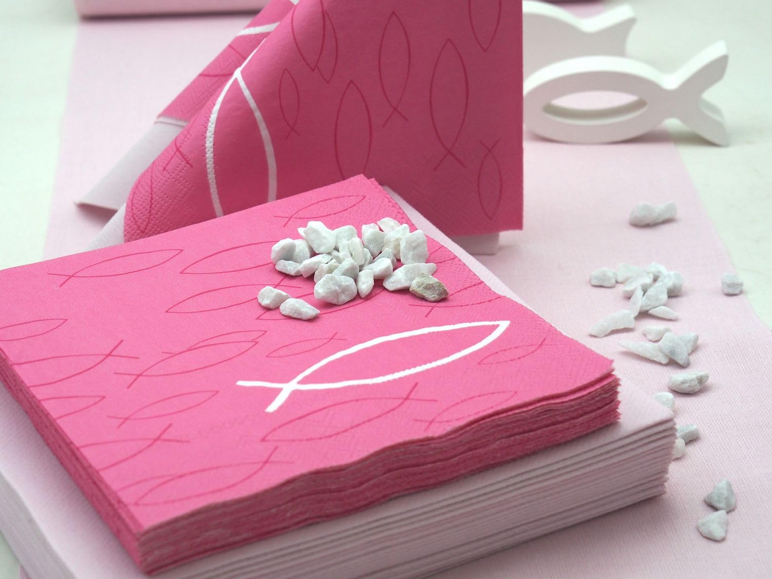 ZauberDeko Tischdeko Kommunion Konfirmation Pink Rosa Weiß Fisch Deko Set 20 Personen