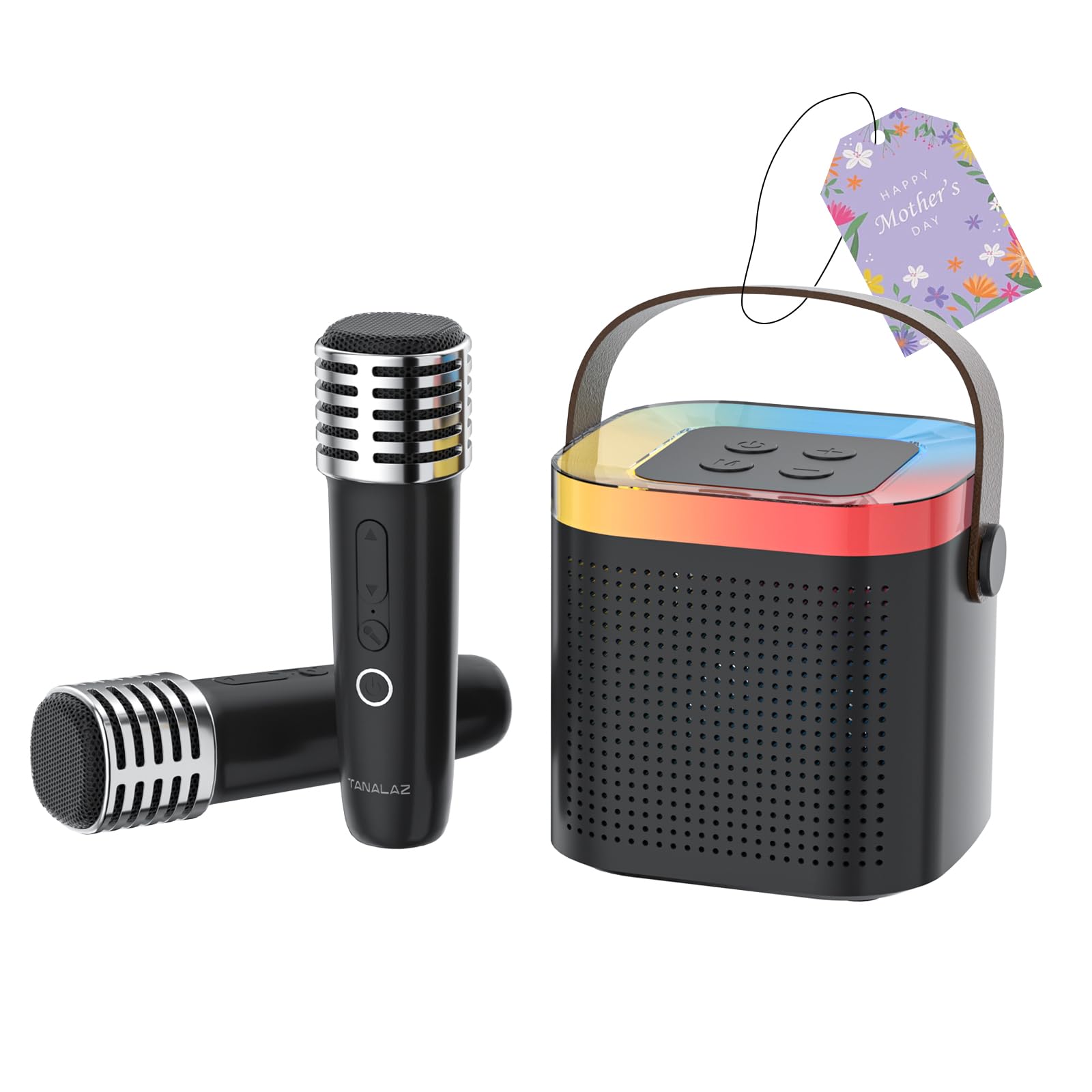 Macchina Karaoke con 2 Microfono Wireless e Base, Aggiornato Cassa Bluetooth con Microfoni, Karaoke Macchina per Bambini con Luci LED ed Effetti Voce, Regalo per 3-12 Anni Bambini Adulti