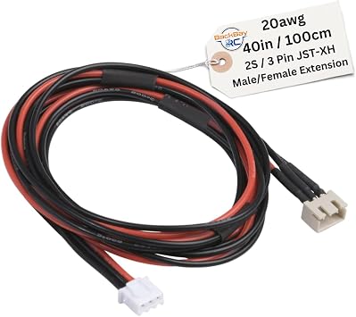 BackBayRC - 2S JST-XH Balance Extensions - 100cm 20awg (100 Strand) Wire - Flexible Silicone Insulation - 2.54mm / 0.1 Pin Spacing