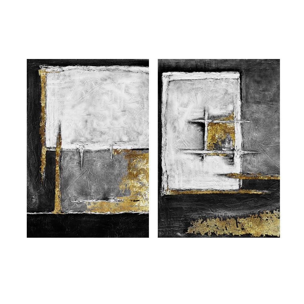 Wuhbcz Multicolored Art Decor,Abstract Black Golden Wall Painting And White Posters Modern Wall Art For Living Room Bedroom Office Painting Home Decor Artwork-30 * 50Cm*2Pcs (No Frame)