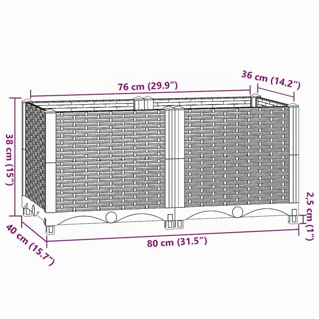 vidaXL Arriate 80x40x38 cm Polipropileno