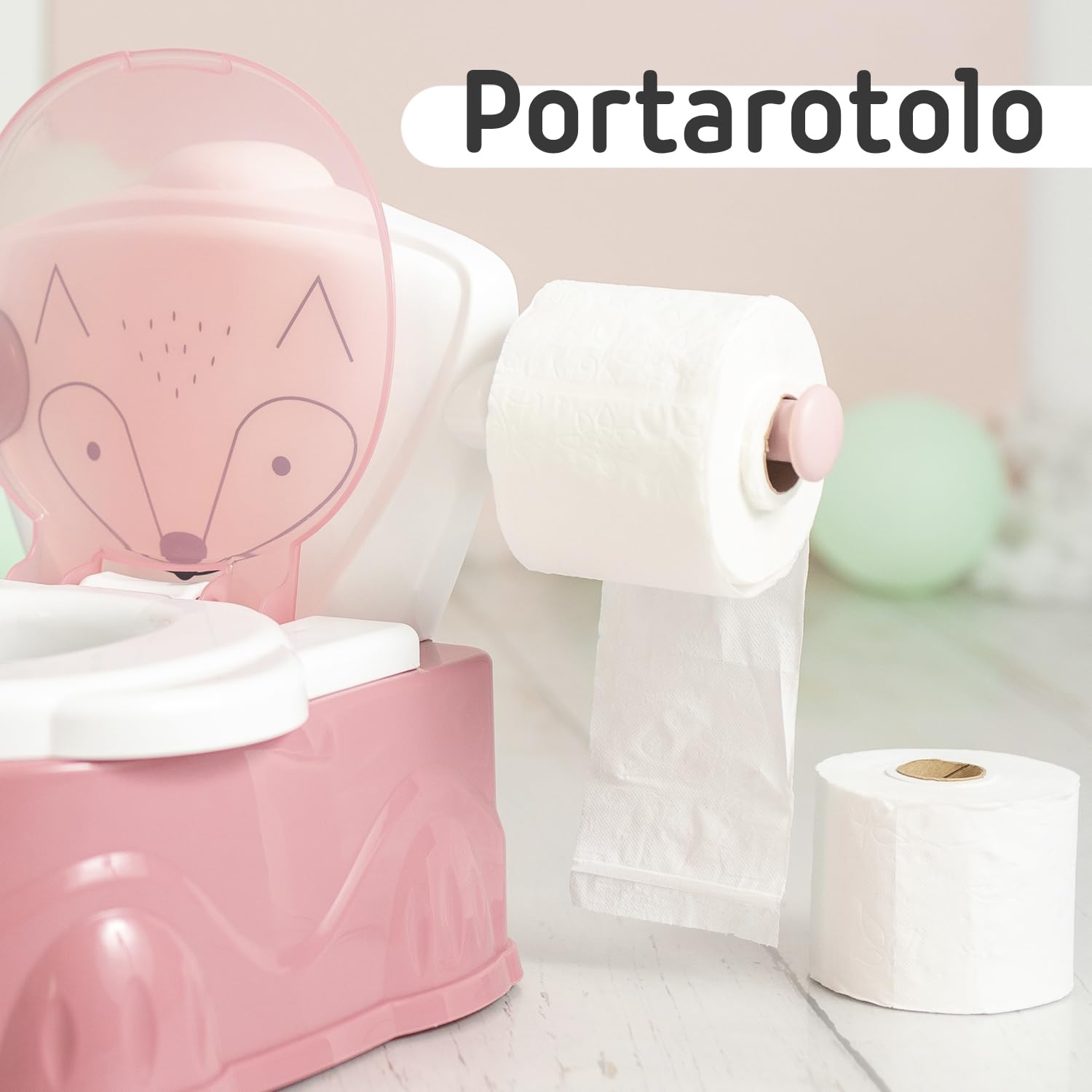 Twinly Foxy Vasino Bambino per Apprendimento Propretà 3-in-1 | Water Bambini con Riduttore WC, Porta Rotolo e Sciacquone Meccanico | Ergonomico, Antiscivolo e Facile da Pulire (Azul)