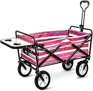 Folding Wagon Cart, Portable Hand Truck Trolleys, Folding Trolley Cart Heavy Duty Wagon Multi-Function Shopping Cart for Outdoor Camping Picnic Fishing with Table Board, Load:80Kg