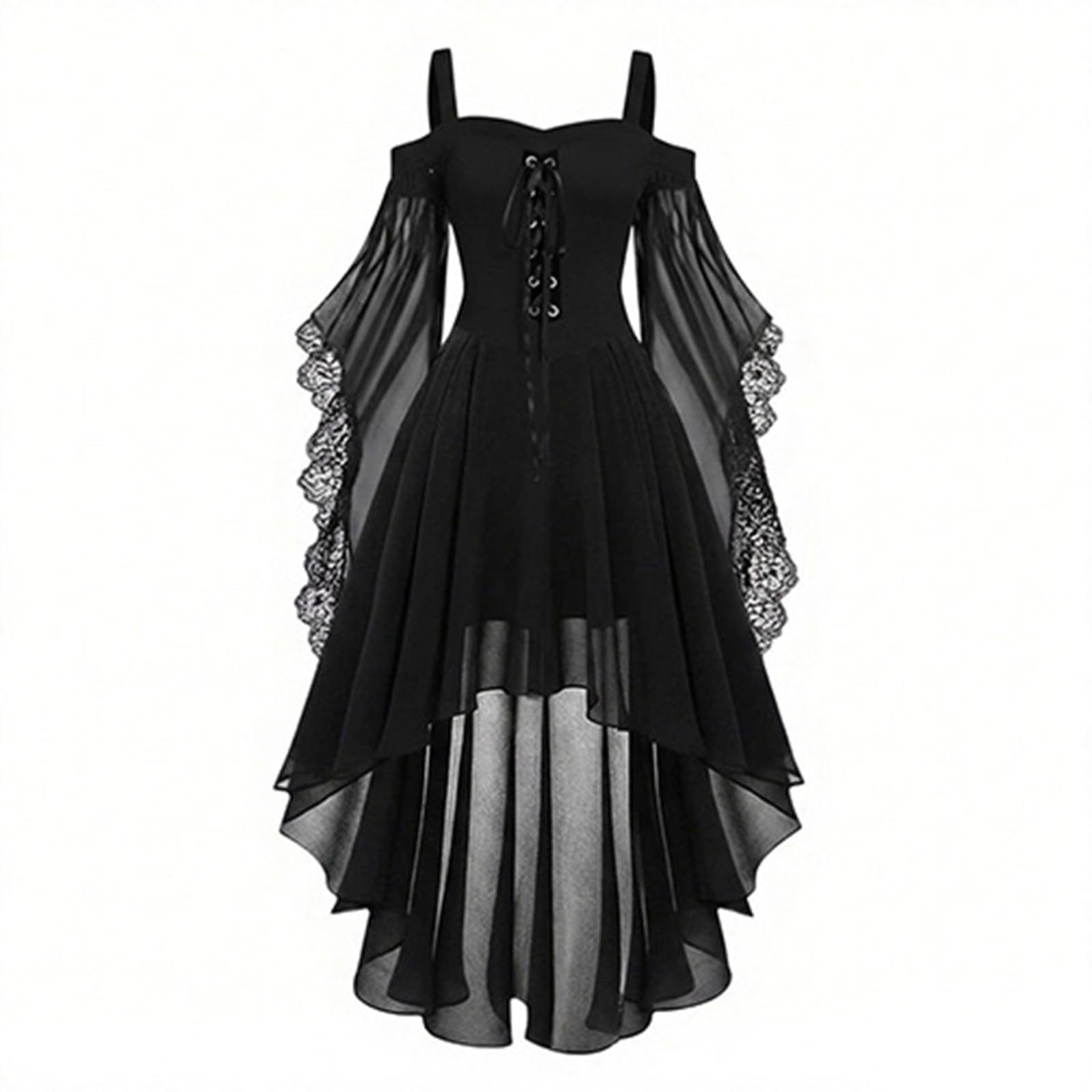 Vokuhila - Vestito medievale per Halloween, per bambine, gotico, cosplay | Vestito da principessa per bambini, a maniche lunghe, con spalle scoperte, in pizzo, stile vittoriano, vampiro, carnevale