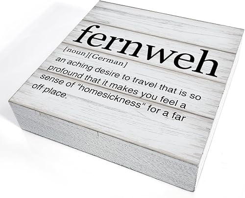 Miniatura 3 de Fernweh Definition - Letrero de madera con citas de viaje, decoración del hogar, para escritorio, mesa, estante de 5 x 5 pulgadas