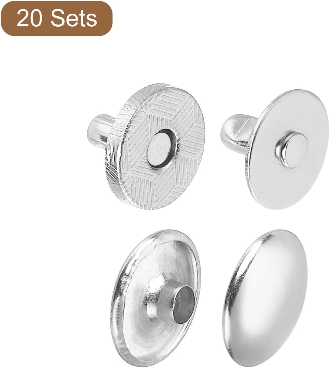 uxcell 20 Sets Magnetic Snaps Button, 10x2mm/0.39"x0.08" Metal Round Magnetic Clasps Button Fabric Base Components and Cap Kit for Clothes Bag Leather DIY Purse Wallet, Silver
