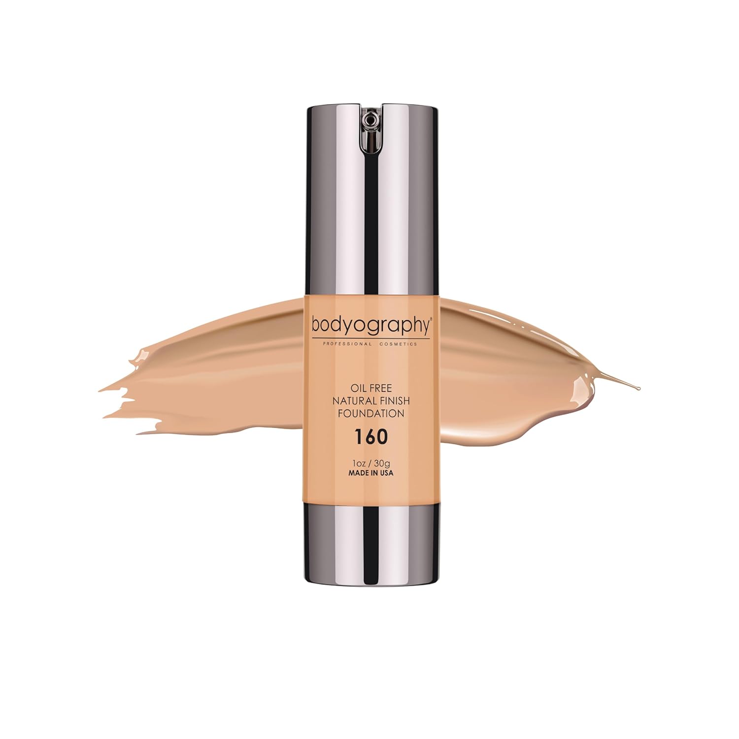 Bodyography Natural Finish Foundation (Medium/Neutral #160) | Oil-Free, Anti-Aging Salon Foundation with Vitamin E & C | Photo-Ready, Skin-Perfecting Coverage | Vegan, Gluten-Free, Paraben-Free