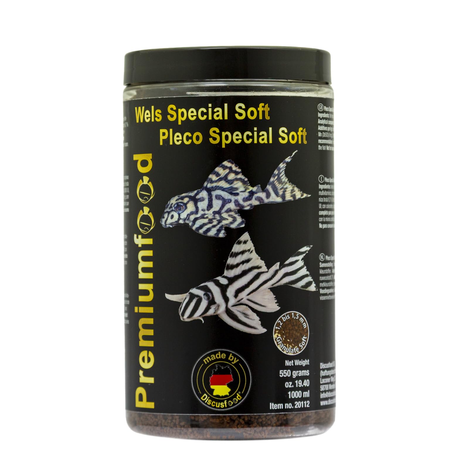 Pienso para peces premium para acuario, 550 g, para crecimiento y esplendor de colores, granulado suave Pleco especial, granulado suave muy bien tolerado, alimento completo para bagres (para casi
