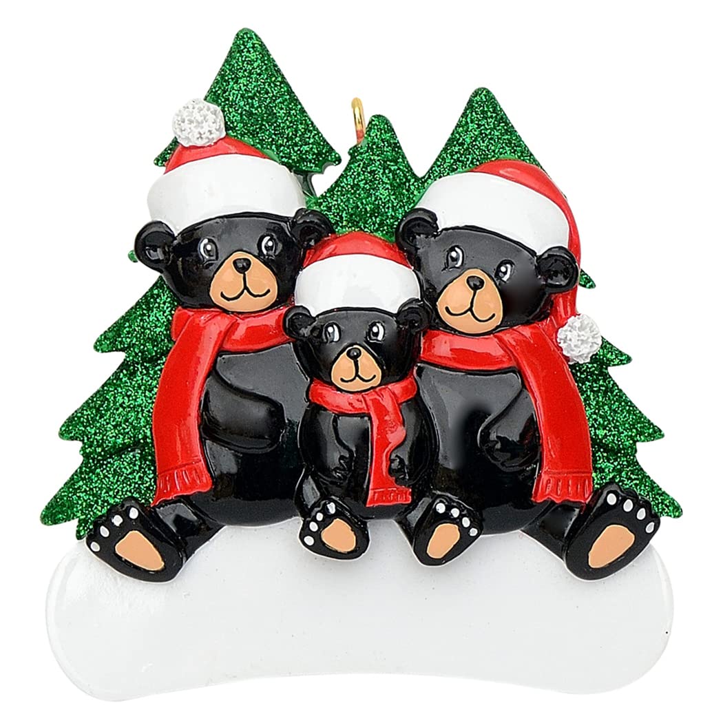 MAXORA Personalized Family Christmas Ornament 2024 - Black Bear Family of 3 Ornaments for Christmas Tree Decor - Personalized Bear Christmas Ornament