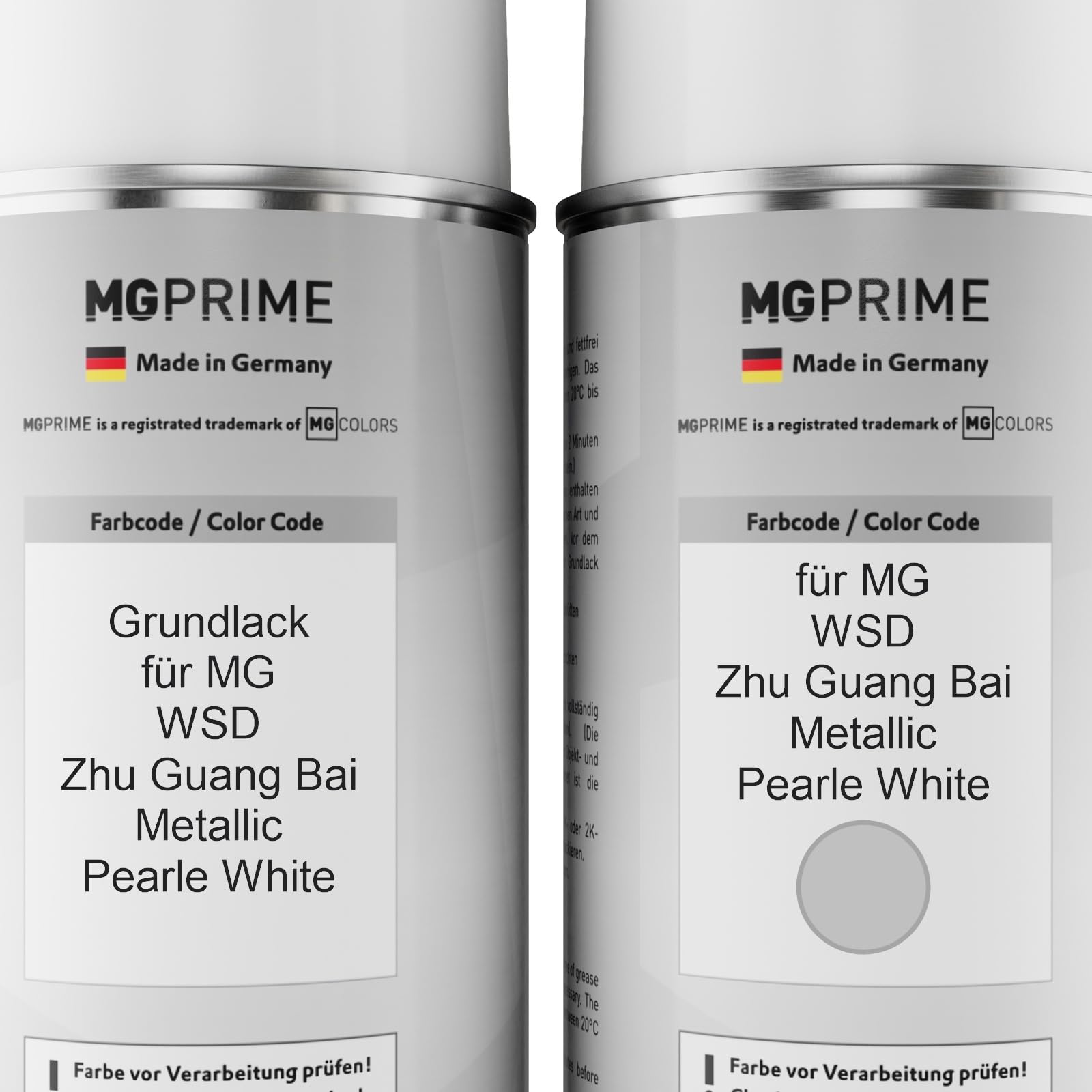 MG PRIME Vernice per auto Bombolette per MG WSD Zhu Guang Bai Metallic +2K | Pearle White, Kit vernice di fondo + base + trasparente 2K, bombolette spray 400ml
