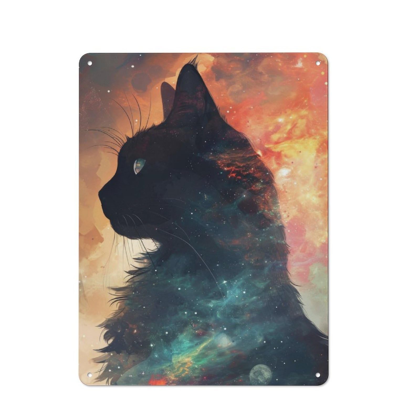 Junmoney Cosmic Cat Silhouette Retro Metal Plaque 40X30cm For Bar Or Restaurant, Suited To Restaurant Interior Fans
