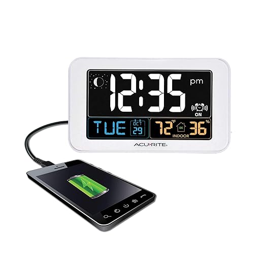 Acu Rite Intelli Time Digital Alarm Clock for Bedroom with USB Charger, Indoor Temperature and item