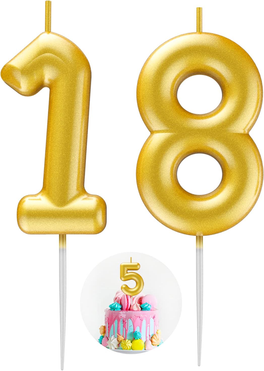 Gold Number 18 Candle Happy Birthday 3D Number Candles for