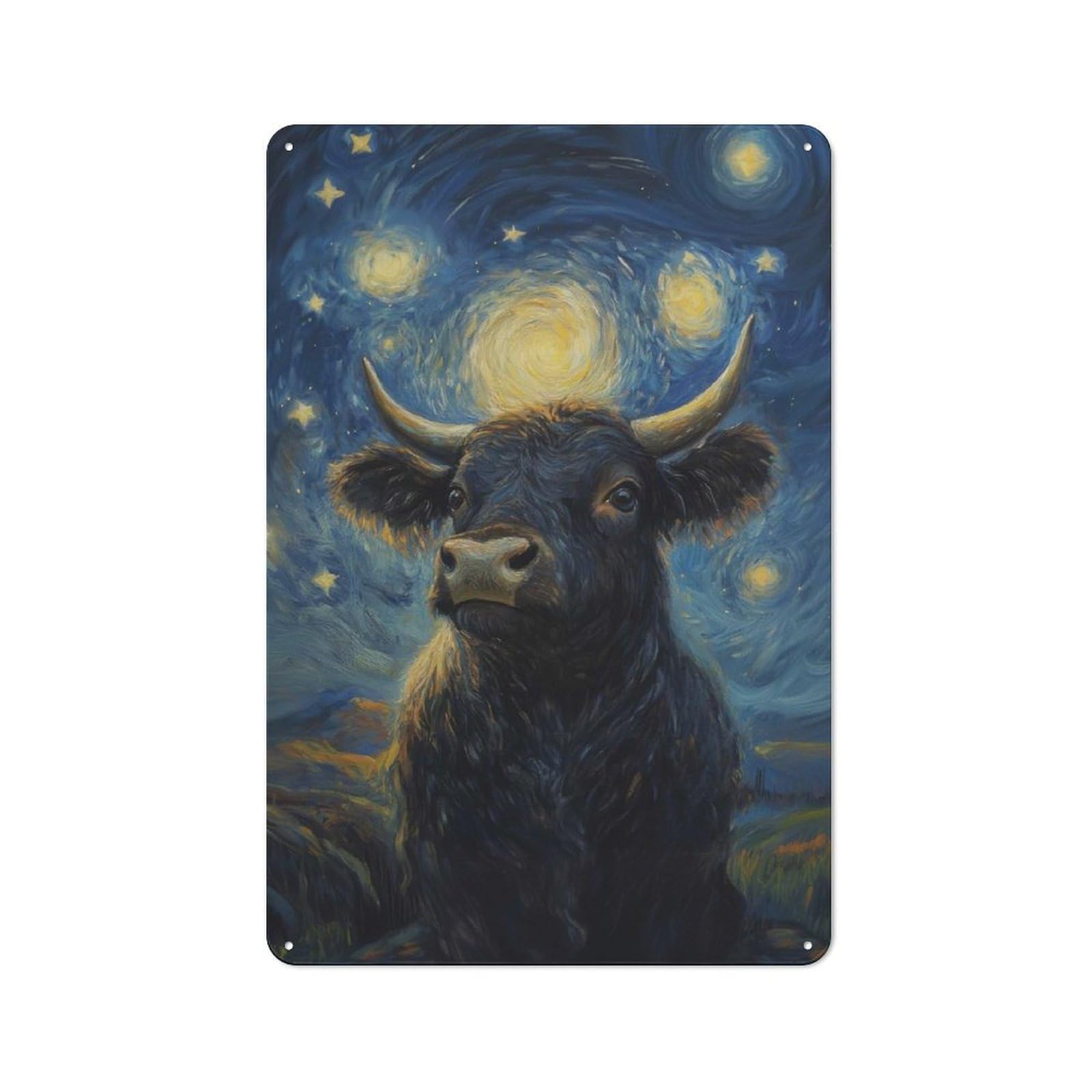 Junmoney Starry Night Cow Vintage Vintage Tin Sign 30X20cm, Cafe Wall Decor For Bakery, Diner, Cafe Or Family Room