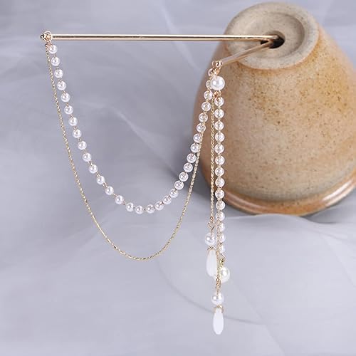 Palitos de pelo chinos con borla, pasador de pelo de doble cadena, palillos vintage con borlas, accesorios de peinado de Hanfu Chignon #4