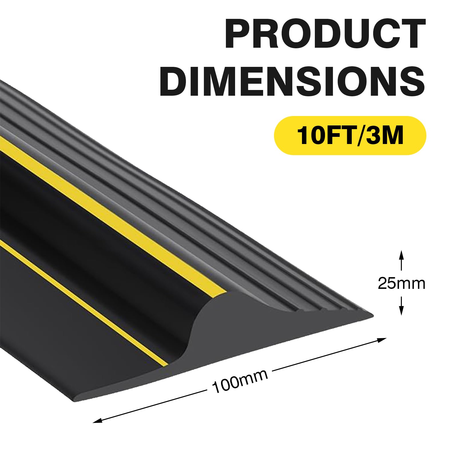 Joint de porte de garage universel en caoutchouc résistant aux intempéries - Pour porte de garage - Noir - 3 m x 100 mm x 25 mm