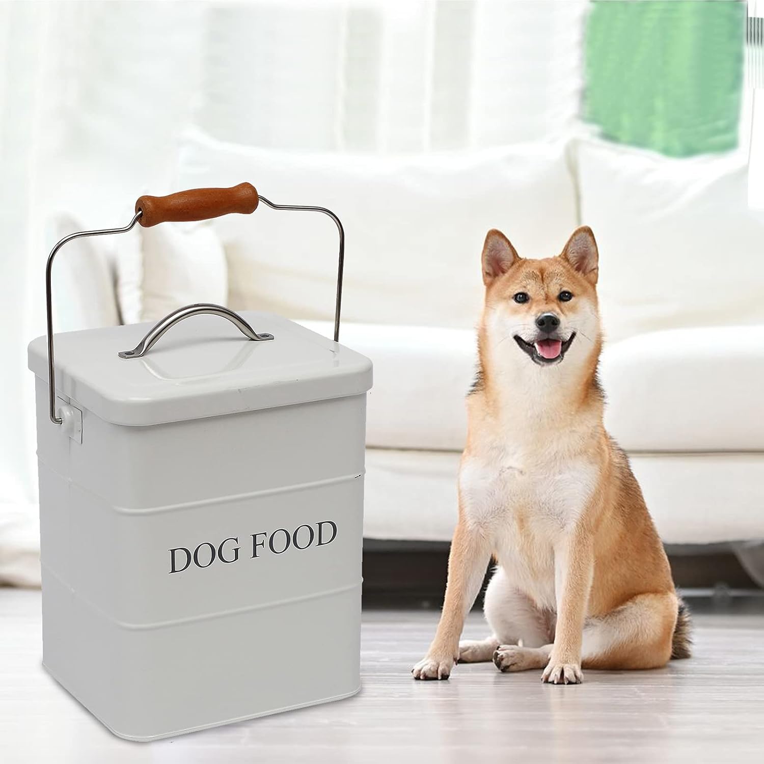 Morezi Dog Food Treat Storage Container with lid Scoop Included - Perfect Farmhouse Dog Food Bin for Kitchen Countertop, Shelf, Decoration Home - Dog Food - White
