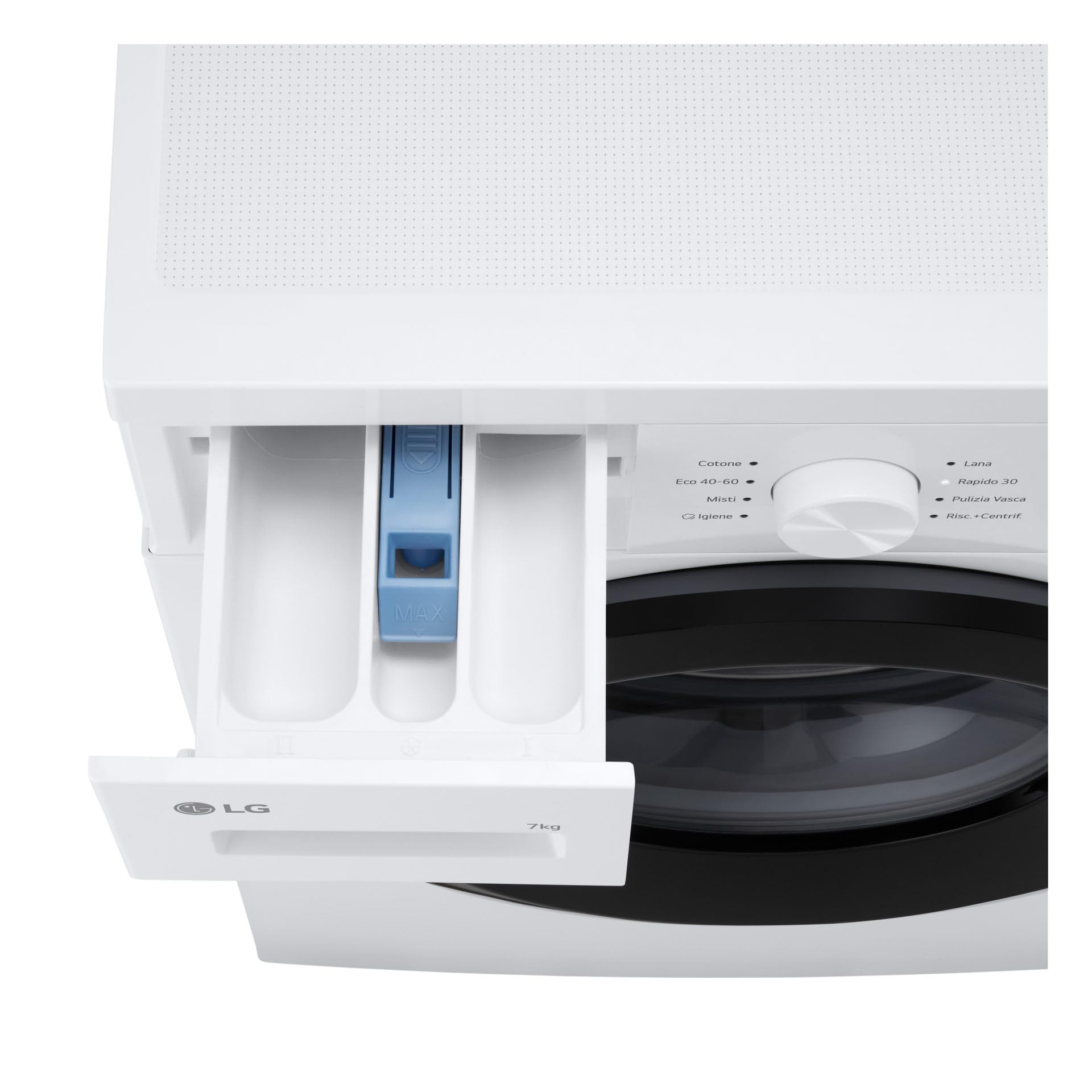 LG F4NA10S7NWK Waschmaschine Slim 7 kg Frontlader Serie A1, Klasse A, 1400 Umdrehungen, Hygieneprogramm mit Dampf, Schnellwäsche, Wollprogramm, freistehend, schlichtes Design, Weiß