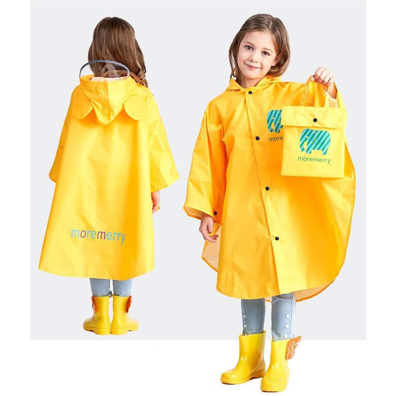 RNTOP Baby Rain Poncho with Hood Toddler Boy Girl Raincoat Water-Proof Rain Suit Children (H2-Yellow, 5-6 Years)