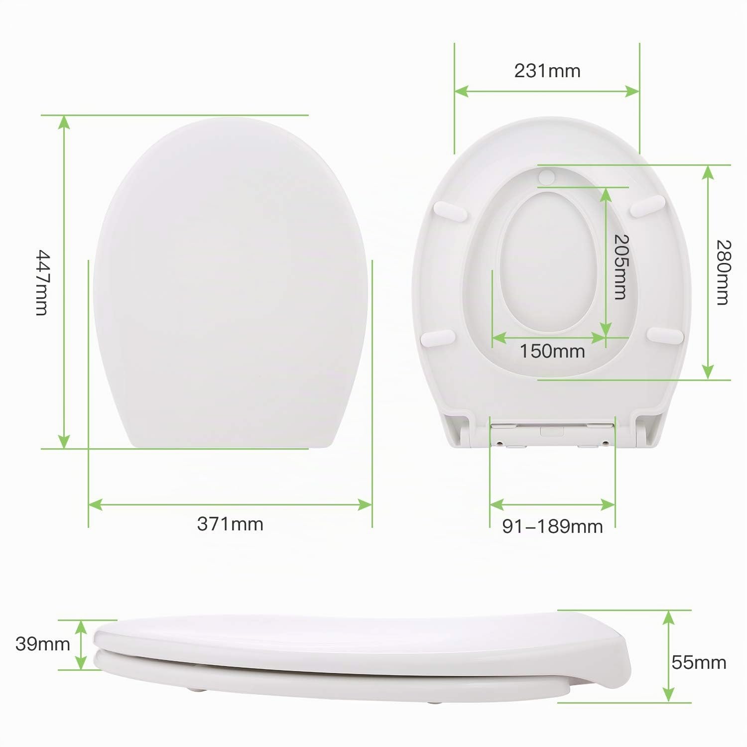 HIMIMI Sedile WC con seggiolino per bambini magnetico, freno anticaduta e cerniera regolabile, sedile WC in polietilene per adulti e bambini (447 x 371 x 55 mm), forma a U, bianco
