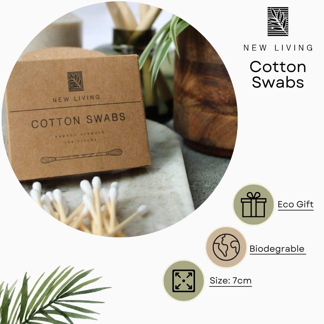 500 cotons-tiges en bambou | Biodégradables et compostables | Produit écologique | 5 x 100 paquets | Biodégradables et compostables | Cotons-tiges en coton avec poignée en bambou |