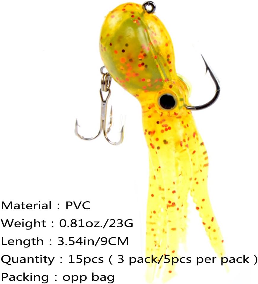 Artificial Octopus Swimbait with Skirt Tail Lingcod Rockfish Jigs for Saltwater Fishing Big Game (PVC,3.54/7.87/9.45inch,0.81/6.35/9.88oz,Multi-Colors Option)